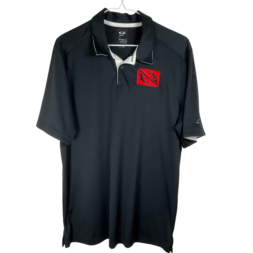 Oakley Black Polo Shirt‎ Dota 2 Gaming Logo White Trim Men Size Large